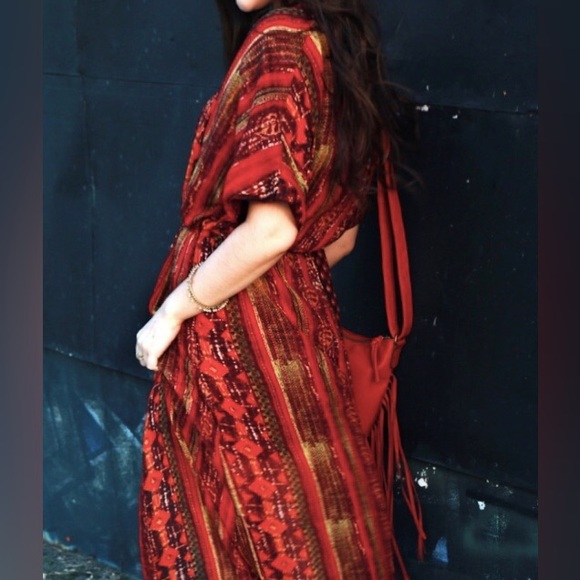 Kersh boho style print maxi with kimono sleeve plunging neckline maxi, NWOT Lrg. - Picture 7 of 10